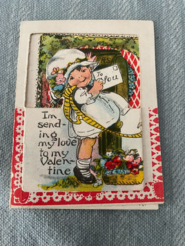 Vintage Mini Valentines Day Card Early 1900's Children & Dog Little Girl & Boy