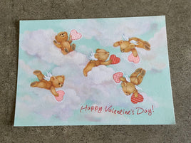 Vintage Hallmark Valentines Day Card Cherub Angel Teddy Bears & Hearts Postcard