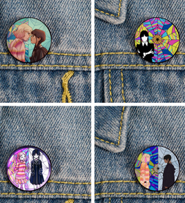 Wednesday Addams Family & Enid Pin Set of 4 Halloween Buttons Jenna Ortega