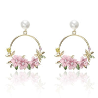 Pink Flower Metal Earrings Women Spring Time Easter Jewelry