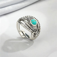 Adjustable Turquoise Eye Ring Western Style Cowboys Indian Yellowstone Gift