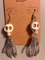 White Skull and Hand Skellington Gothic Love Horror Earrings