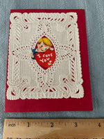 Vintage I Love You Lace Valentines Day Card Early 1900's Little Boy Handmade?