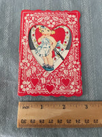 Vintage Mini Valentines Day Card Early 1900's Children Little Girl Cleaning