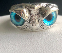 Adjustable Alloy Owl Ring Blue Eyed Owl