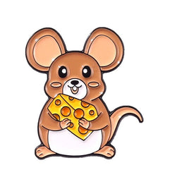 Cute Brown Mouse Eatting Cheese Lapel Pin Animals Rat Lovers Pinbacks