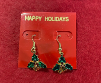 Vintage Red Gold Green Rhinestone Christmas Tree Earrings Jewelry