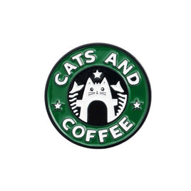 Cats and Coffee Starbucks Goddess Funny Parody Lapel Pin Fur Mom