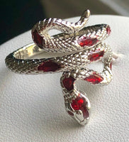 Adjustable Red Wrap-Around Snake Ring - Red Rhinestone