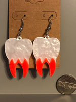 Bloody Vampire Teeth Extracted Tooth Halloween Horror Dangle Earrings