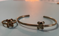 Vintage Adjustable Teddy Bear Bangle Bracelet and Ring Set