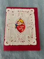 Vintage I Love You Lace Valentines Day Card Early 1900's Little Boy Handmade?