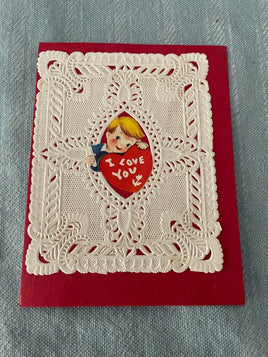 Vintage I Love You Lace Valentines Day Card Early 1900's Little Boy Handmade?