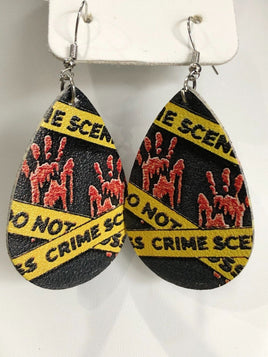 Police Crime Scene Tape Bloody Dangle Earrings CSI Show Lovers Gift