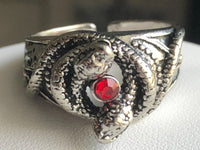 Gothic Double Snake with Red Stone Adjustable Ring