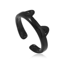 Black Kitty Cat Ears Adjustable Ring