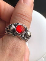 Adjustable Gothic Skull Red Stone Metal Ring