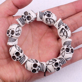 White and Black Skeleton Skull beaded Bracelet Gothic Jewelry  Horror Gift