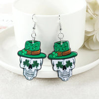 St. Patrick's Day Gothic Green Irish Skull Earrings