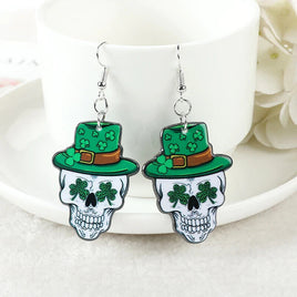 St. Patrick's Day Gothic Green Irish Skull Earrings