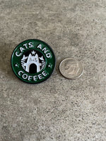 Cats and Coffee Starbucks Goddess Funny Parody Lapel Pin Fur Mom