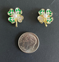 Mini Rhinestone Four Leaf Clover Earrings St Patrick's Day Lucky Irish Charm