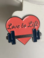 I Love to Lift Heart Dumbbell Lapel Pin Workout Gym Trainer Motivational Quote