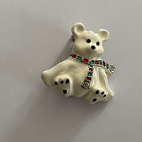 Vintage White Enamel Polar Bear with Scarf Brooch Pin Jewelry