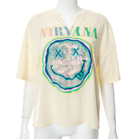 Nirvana Women's Oversized Grunge Band Shirt Beach Nightclub Kurt Cobain Medium