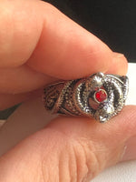 Gothic Double Snake with Red Stone Adjustable Ring