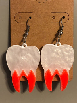 Bloody Vampire Teeth Extracted Tooth Halloween Horror Dangle Earrings