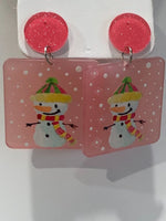 Cute Pink Snowman Dangle Earrings Christmas Stocking Stuffer