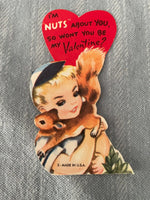 Vintage Squirrel & Boy Nuts Valentines Day Card Early 1900's Die Cut A-Meri-Card