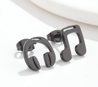 Black Musical Note Headphones Stud Earrings Music Lovers  Gift