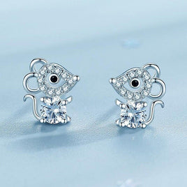 Mini Rhinestone Mouse Rat Earrings Animal Lovers Jewelry Gift Women Children