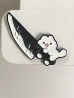 Tiny Kitten with Big Knife Funny Cat Mom Pin Horror Killer Kitty