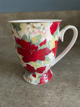 Estate Sale Elegance Red Floral Coffee Tea Mug  Poinsettias Flowers