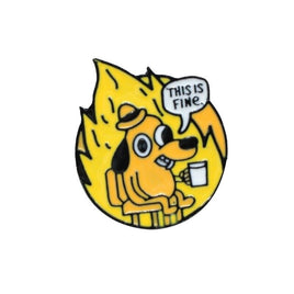 Funny This is Fine Dog on Fire Cartoon Lapel Pin Political Humor