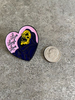 Skeletor Funny Live Laugh Love Heart Lapel Pin He-Man MOTU Parody