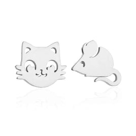 Cat & Mouse Mini Stud Earrings Tom & Jerry Animal Lovers Gift