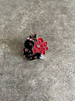 Beautiful Black Fox Wolf Dog Christmas Poinsettia Lapel Pin