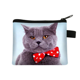 Women's Zippered Cat Wallet Cute Bowtie Purse Cat Mom Fur Mom Gift