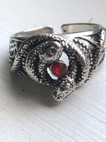 Gothic Double Snake with Red Stone Adjustable Ring