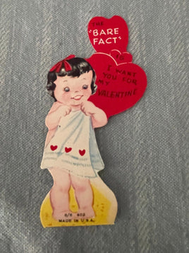 Vintage Little Bare Girl in Towel Valentines Day Card Early 1900's Die Cut