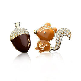 Squirrel & Acorn Rhinestones Mini Stud Earrings Animal Lovers Gift