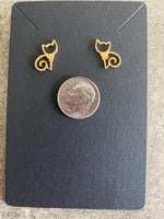 Mini Stainless Steel Gold Colored Kitty Cat Earrings Cat Mom Women Kids