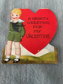 Vintage Little Boy & Heart Mini Valentines Day Card Early 1900's Card Stock