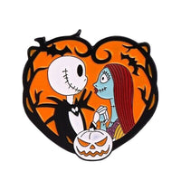 Jack Skellington & Sally Nightmare Before Christmas Heart Love Goth Lapel Pin