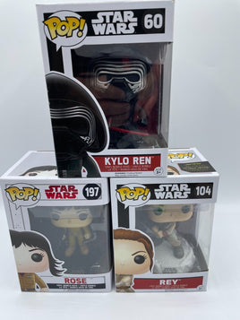 Funko POP! Star Wars Vinyl Figure Lot Rose #197 Rey #104 Kylo Ren #60