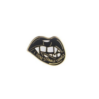 I Think Strange Things Black Vampire Teeth & Lips Lapel Pin Pinbacks Dracula